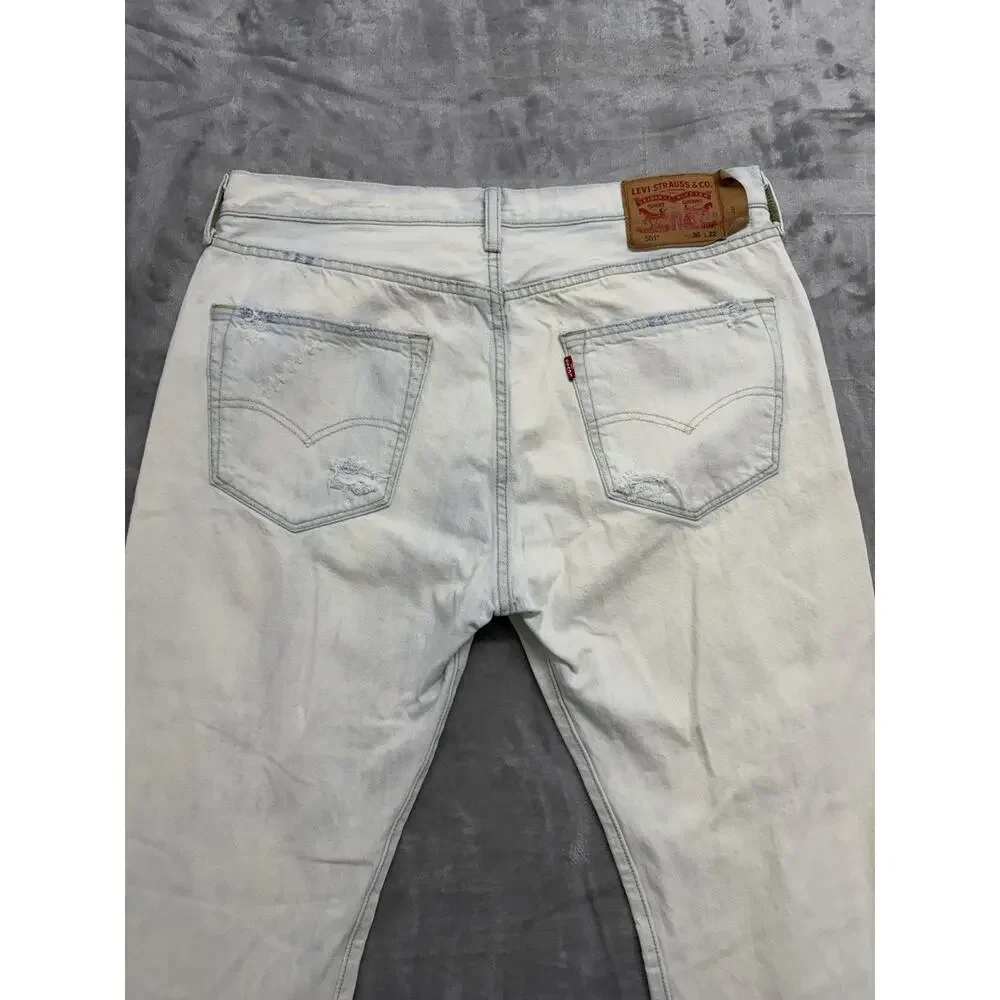 Levis 501 Jeans Mens 36X32* Fits 36X30 Distressed White Button Fly Bleached Wash